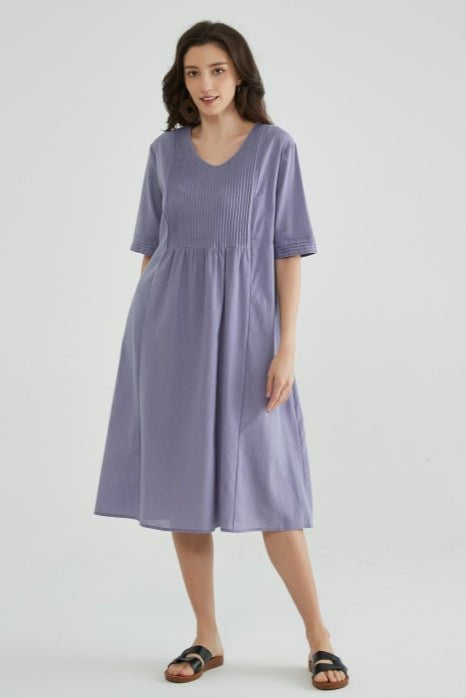 Lilac Crinkle Cotton Mature Women Dress - Whisper Mint